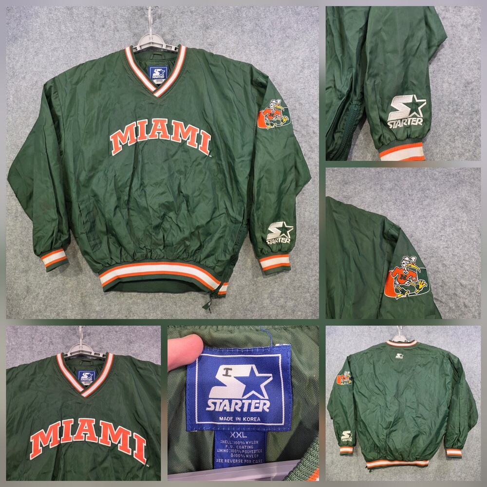 Vintage Miami Hurricanes Jacket Mens‎ 2XL NCAA Football Starter Pullover 90s
